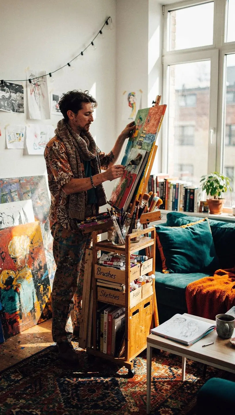 Przykład układu małego mieszkania z różnorodnymi pomysłami na oświetlenie.